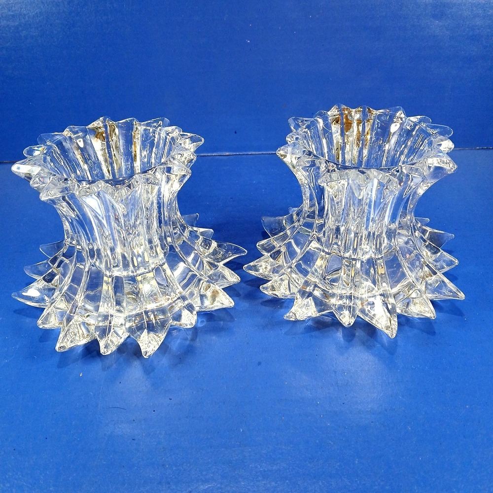 2 PartyLite Votive Pillar Candle Holders Crystal Aurora Starburst Germany 1990s